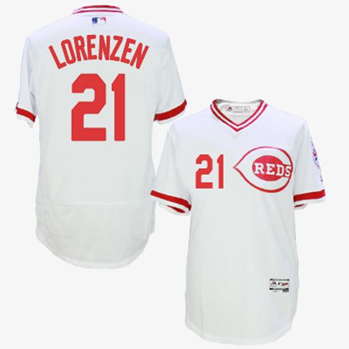 Reds #21 Michael Lorenzen White Flexbase Authentic Collection Cooperstown Stitched MLB Jersey - Click Image to Close